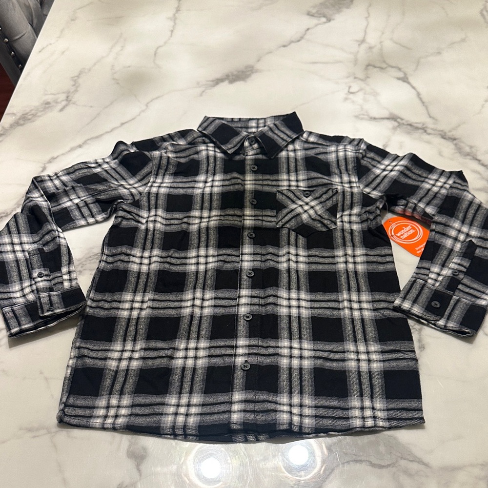 Wonder Nation Black and White Checkered Kids Shirt